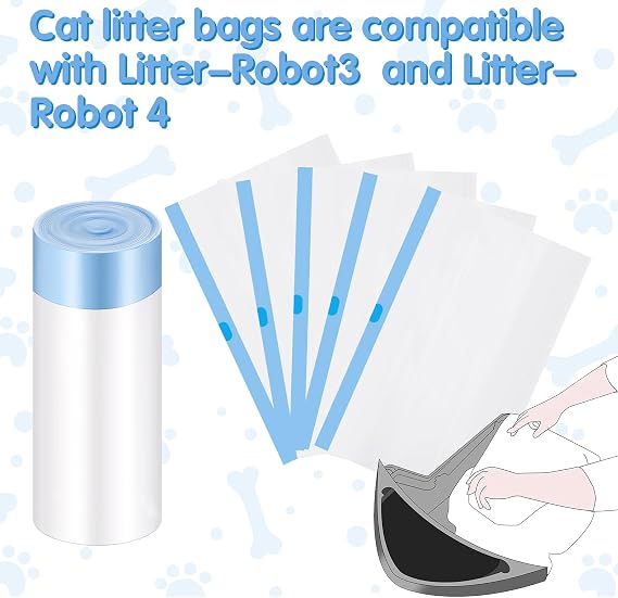 Harloon 100 Count 25 x 16 Cat Litter Box Liners Waste Drawer Drawstring Liners Bags Compatible with Litter - Robot 3/4 Thick Inserts Sacks 9-11 Gallons (Cute)