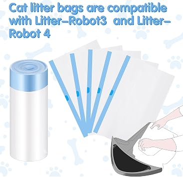 Harloon 100 Count 25 x 16 Cat Litter Box Liners Waste Drawer Drawstring Liners Bags Compatible with Litter - Robot 3/4 Thick Inserts Sacks 9-11 Gallons (Cute)