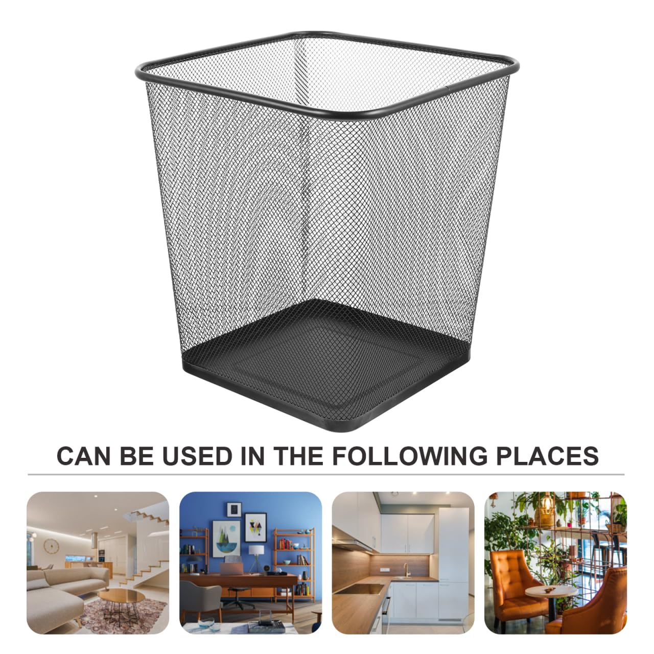 GANAZONO Black Mesh Square Trash Cans, Waste Basket with Open-Top for Office, Home, Kitchen