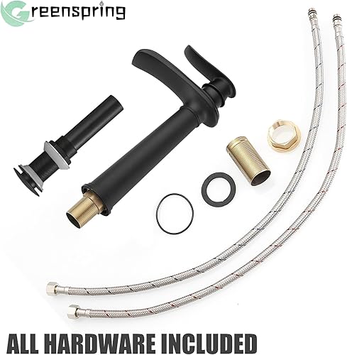 Miniatura 6 de Greenspring Grifo de lavabo de recipiente, color negro mate, una manija, un agujero, cascada, estilo casa de campo, grifo de baño, montaje en