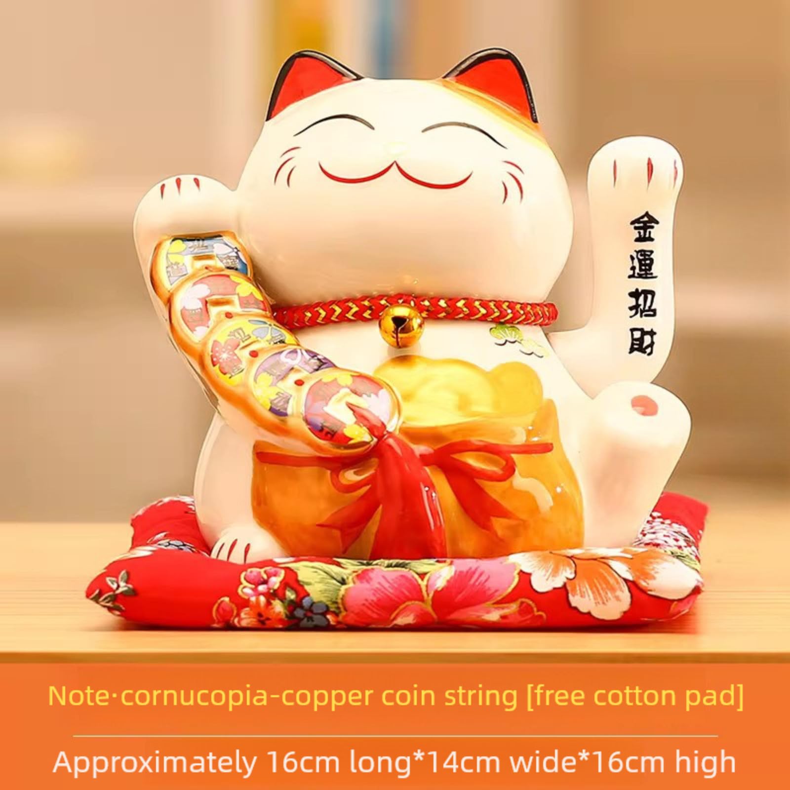 Adorno Maneki Neko con brazo agitado del tesoro de estilo chino, 16 cm, regalo para decoración del hogar y Año Nuevo