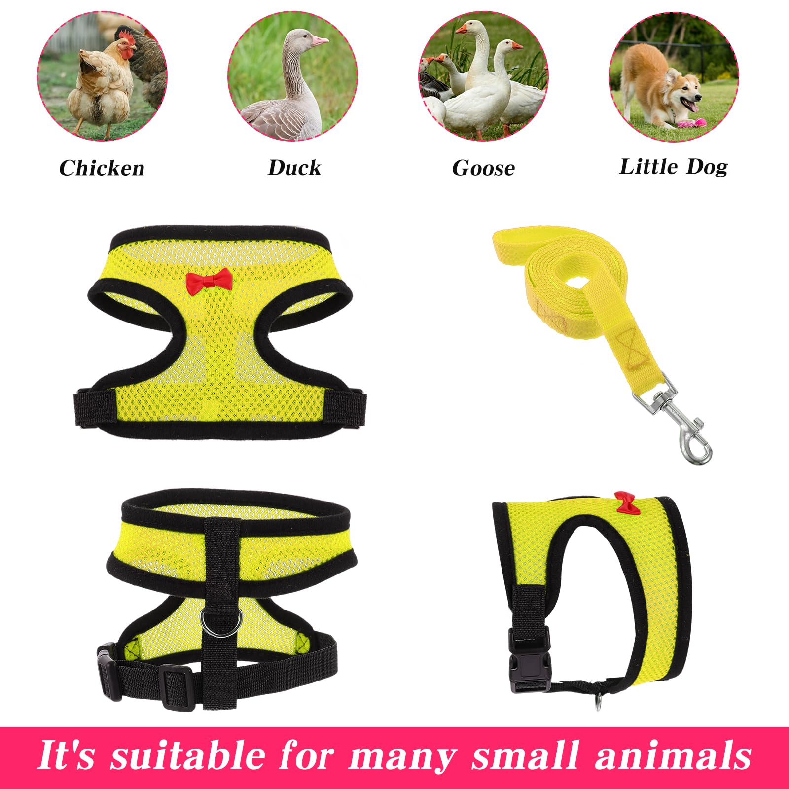 Ensemble de laisses et harnais réglables à double réglage en nylon confortable avec laisse de 1 m pour poules, canards, oies, petits animaux de compagnie (rose, M)