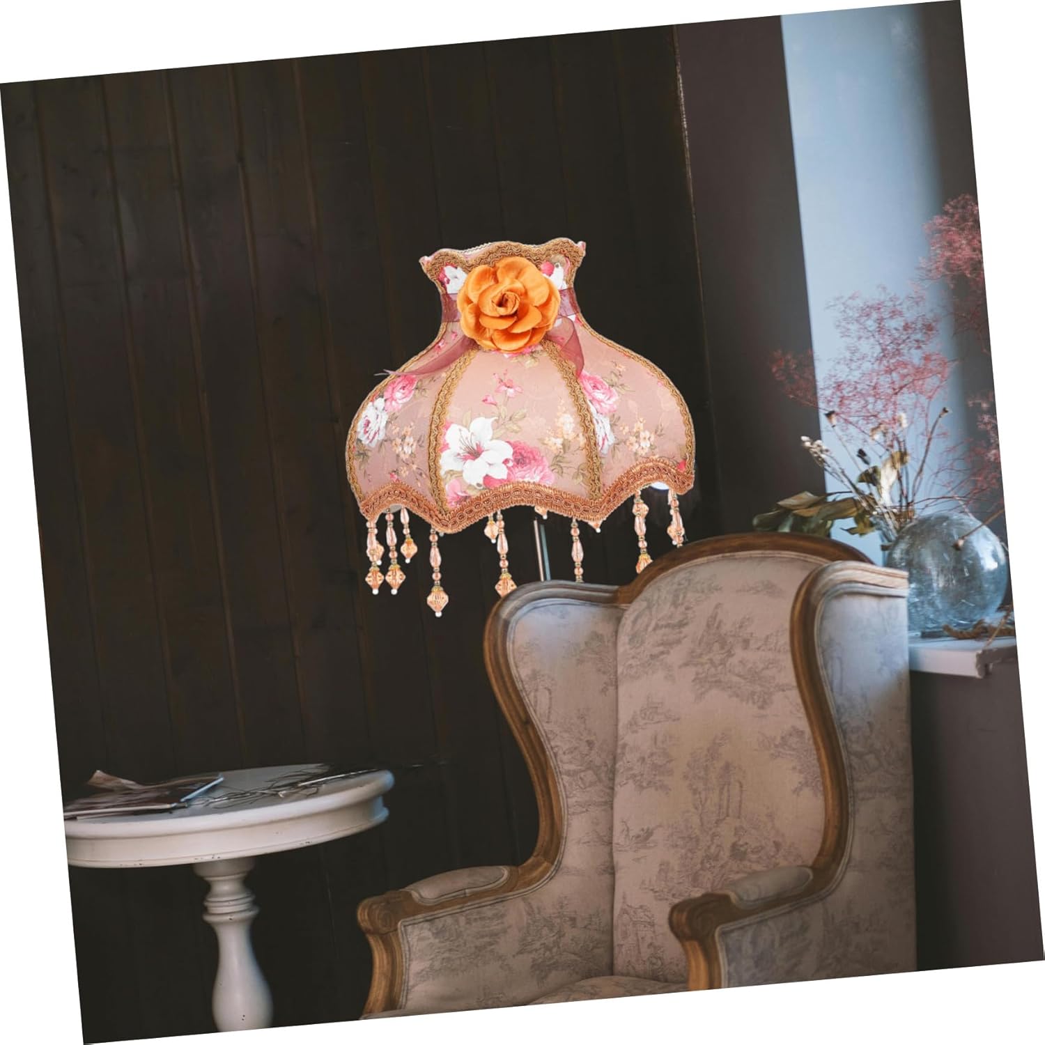 Victorian Style Fabric Lamp Shade with Fringe Beads European Retro Lace Lampshade for Table and Floor Lamps Soft Wear-resistant Material Easy to Install Stylish Decor for Living