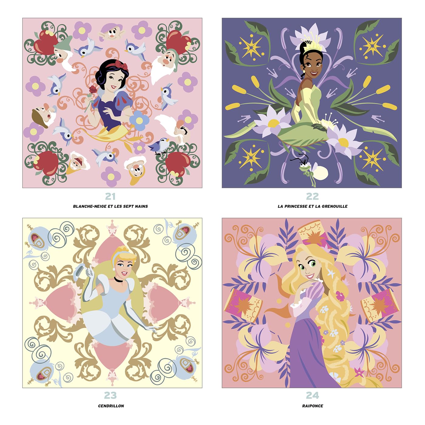 Grand carré mystères Disney - Mandalas: Coloriages mystères