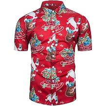 TUNEVUSE Mens Christmas Shirt Ugly Santa Claus Party Printed Short Sleeve Funny Casual Hawaiian Xmas Shirts Top