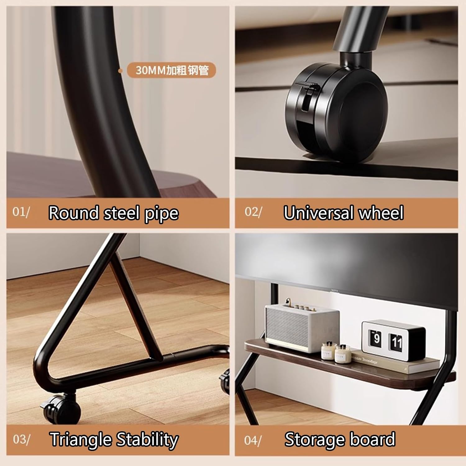 Mobile TV Stand, Mobile TV Cart with Wheels, Rolling TV Stand with Storage Shelf, Rolling TV Cart for 40-75 Inch TV, Floor TV Stand