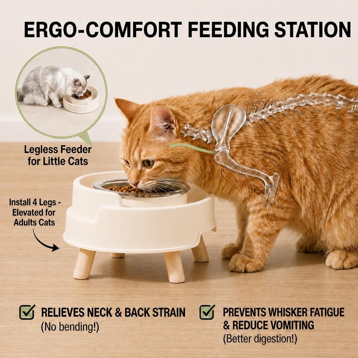 2 Pack Ant Not Cross Elevated Cat Bowls Mess Proof-4 Food Grade Glass Bowls & 2 Lids- No Spill Cat Food and Water Feeding Station for Cats&Puppy Indoor & Outdoor,No Whisker Fatigue Dish