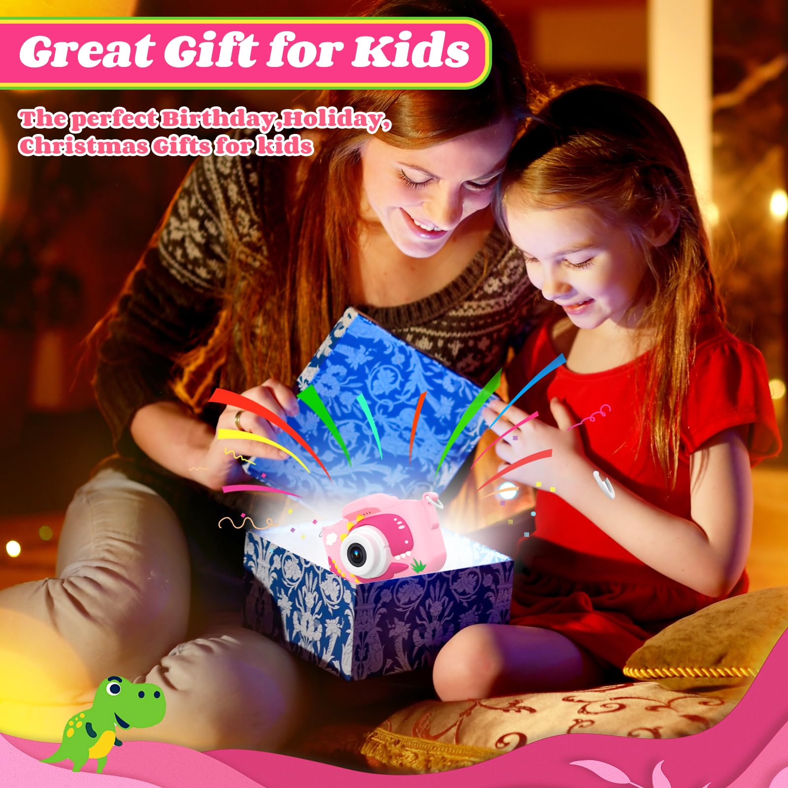 Cámara para niños, cámara para niños con tarjeta de 64 GB, 48 MP, 1080P HD, cámara para niños pequeños, regalos de cumpleaños de Navidad para niños pequeños de 3, 4, 5, 6, 7, 8, 9 años (rosa)