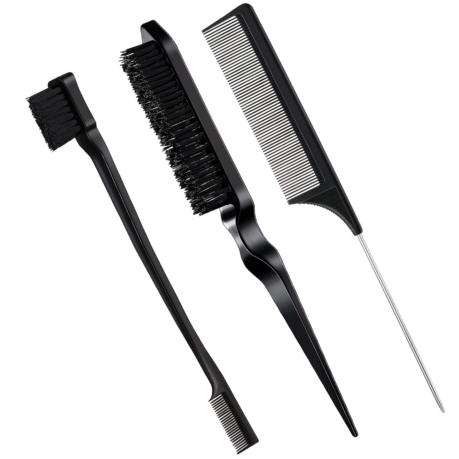 Showay ‎ 3-piece tea brush set, edge and comb, bristle comb sturdy, suitable for travel hairdressers, ladies, babies, children (black), 18cm