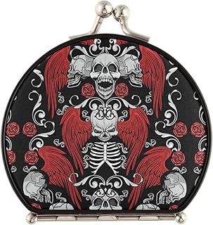 Vintage Gothic Coat of Red Arms Rose Wings Skulls Bones Compact Makeup Mirror, Twin-Sided Cosmetic Mirror with 2 x 1x Magnification, Buckle Folding Mini Pocket Portable Hand Mirror