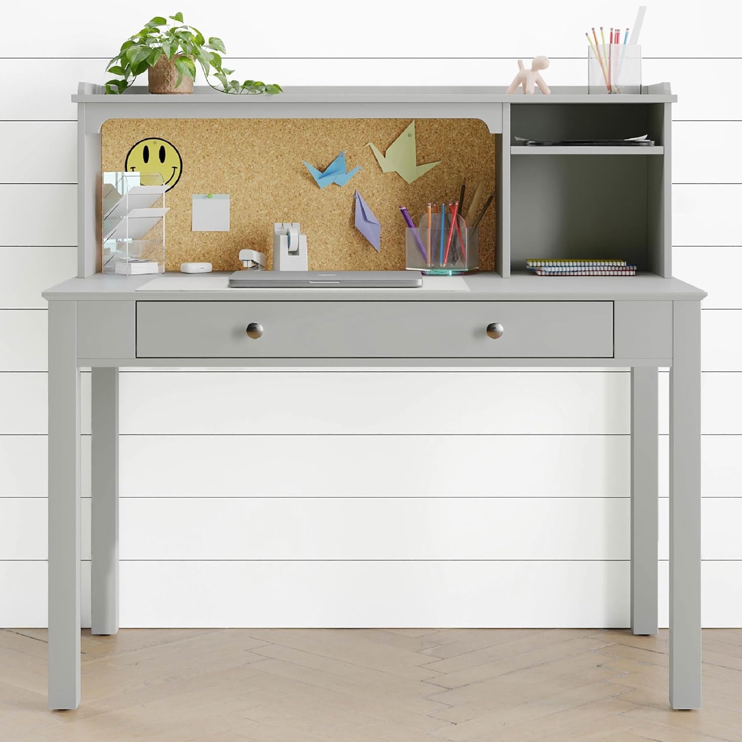 Realspace® Haven 46" W Student Storage Desk with Hutch, Light Gray
