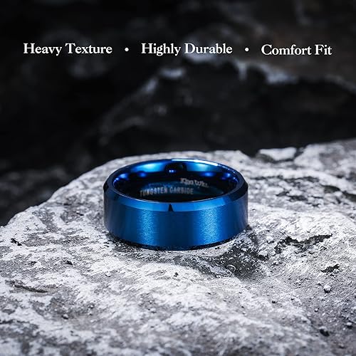 Miniatura 3 de King Will - Anillo básico unisex de carburo de tungsteno con acabado mate y pulido, para boda o compromiso, borde biselado, colores plateado, negro,