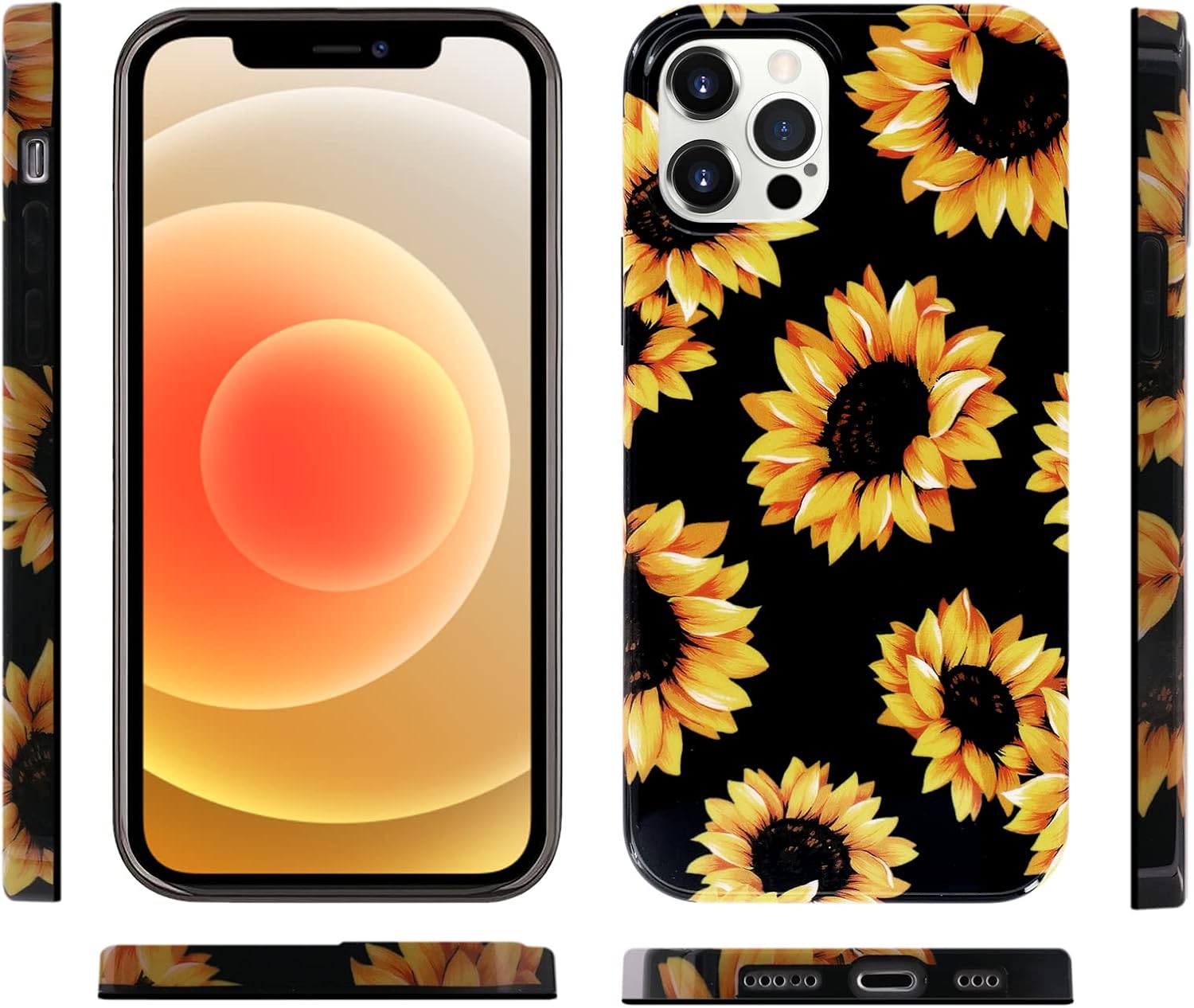 A-Focus Case Compatible with iPhone 12 and i Phone 12 Pro Case Sunflower, Floral Flower IMD Shock Proof Flexible TPU Case for 12 Pro / 12 2020 6.1 inch Sunflower Yellow