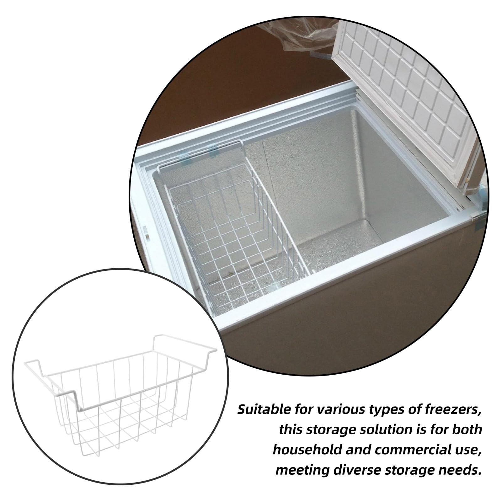 Cesta Organizadora de Hierro White para Congelador Acceso Rápido, Adecuado para Organizar Almacenamiento en Cocina y Optimizar Espacio