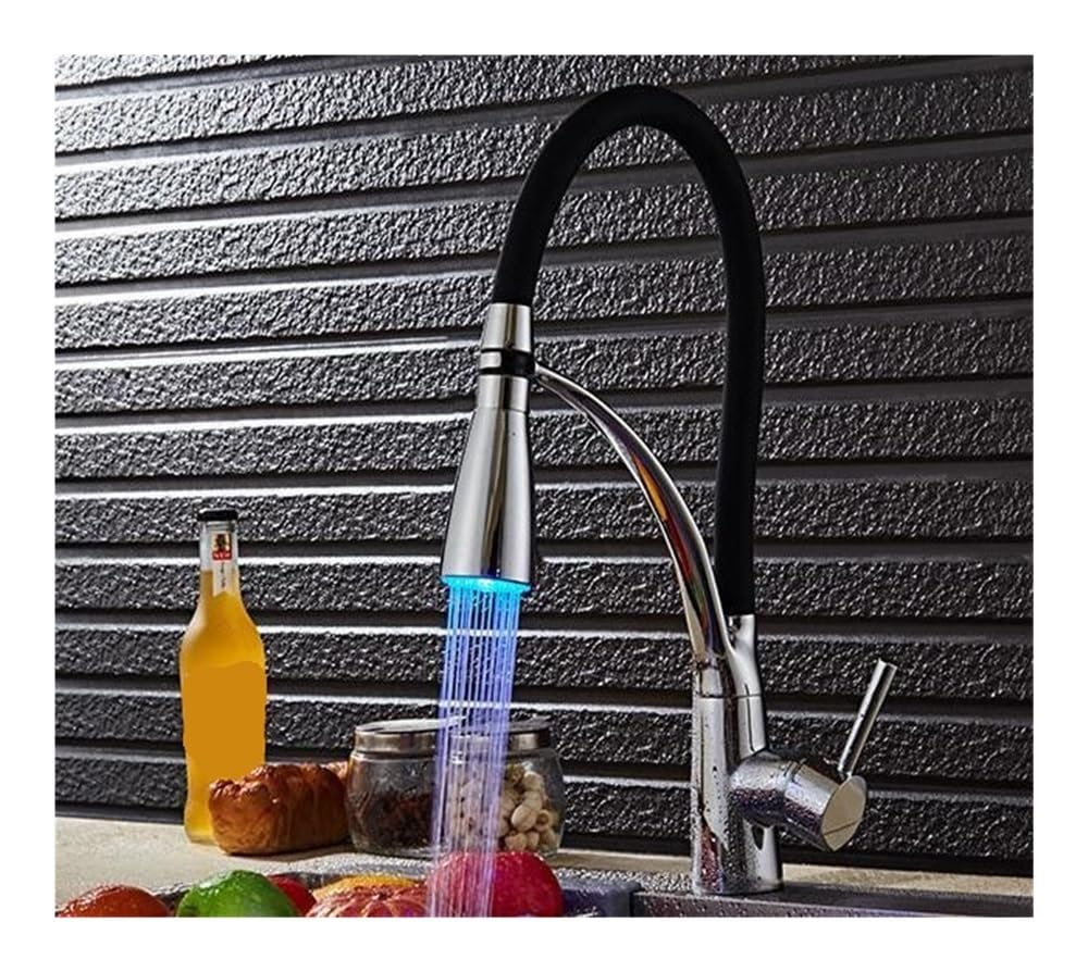 Blyqxs Chrome With Led Kitchen Mixer Sink Faucet Brass Red With Black/Black Torneira Tap Kitchen Faucets Hot Cold Deck Mounted Bath Mixer Tap Xt-144(Chrome With Led)