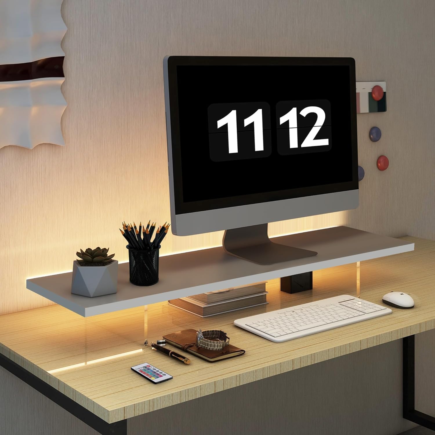 Lomeshow Monitor Stand Riser, Wood & Acrylic Computer Monitor Stand, Desk Accessories, Multi-Purpose Desktop Organizer Stand for Computer, Laptop, Printer, PC & TV Screen Riser