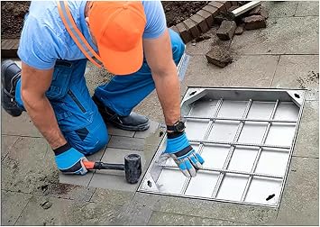 YLLFFLL Square Septic Tank Lid Cover Recessed Invisible, 90x90 80x80 70x70 60x60 50x50 40x40cm Large Stainless Steel Manhole Cover and Frame, Sturdy Outside Yard Sewage Basin Covers18x18in46x46cm