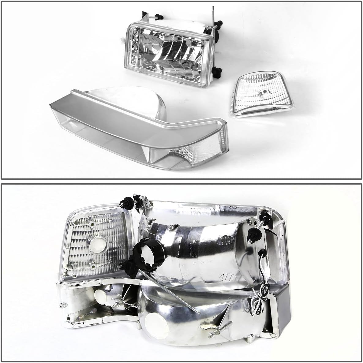 DNA MOTORING HL-OH-F15092-6P-LED-CH-CL1 Chrome Housing Headlights Compatible with 92-96 Bronco F150 F250 F350