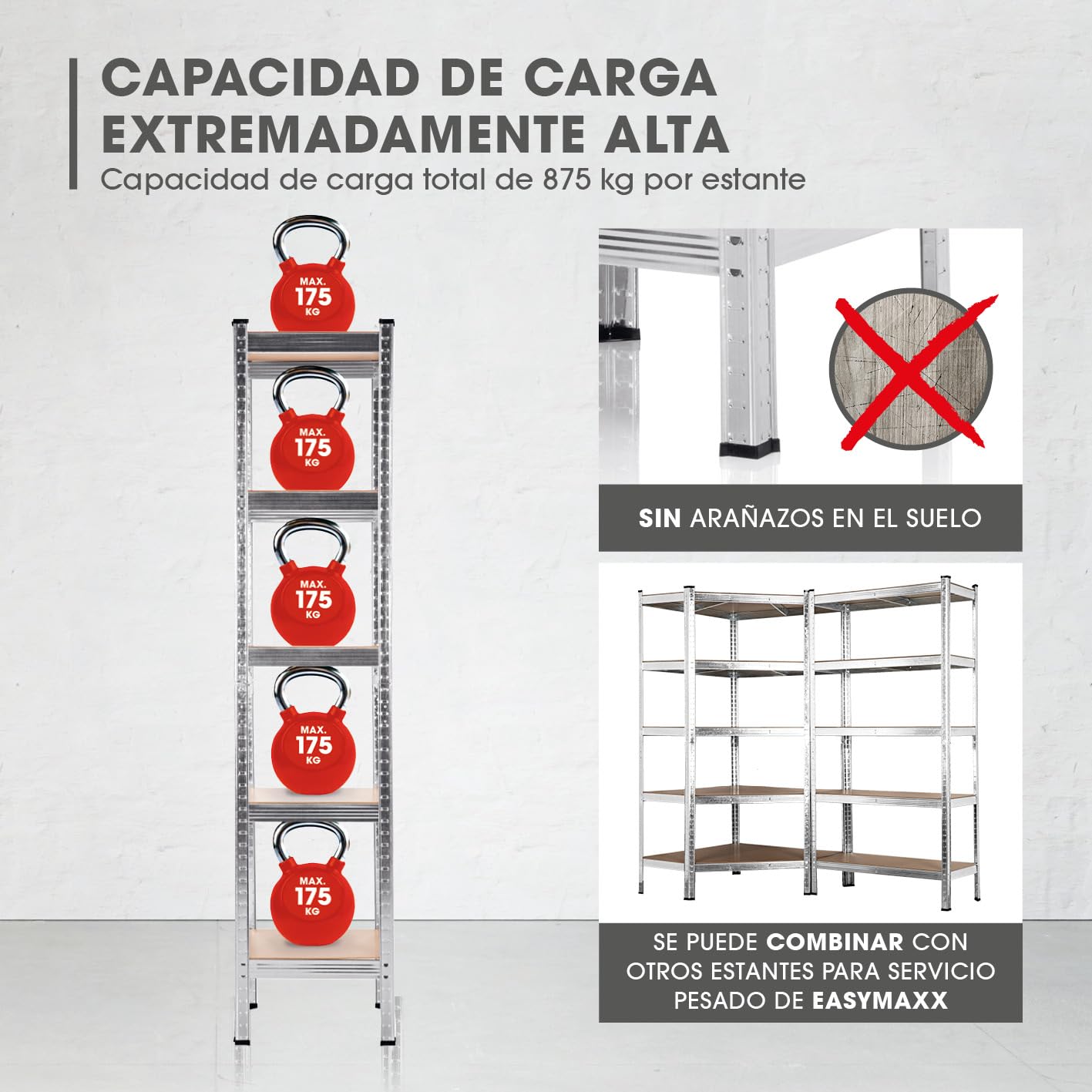 EASYmaxx - Estantería para Cargas Pesadas (40 x 40 x 180 cm, Carga máxima 875 kg y 175 kg por Nivel | Banco con 5 estantes Ajustables | para sótano, Garaje