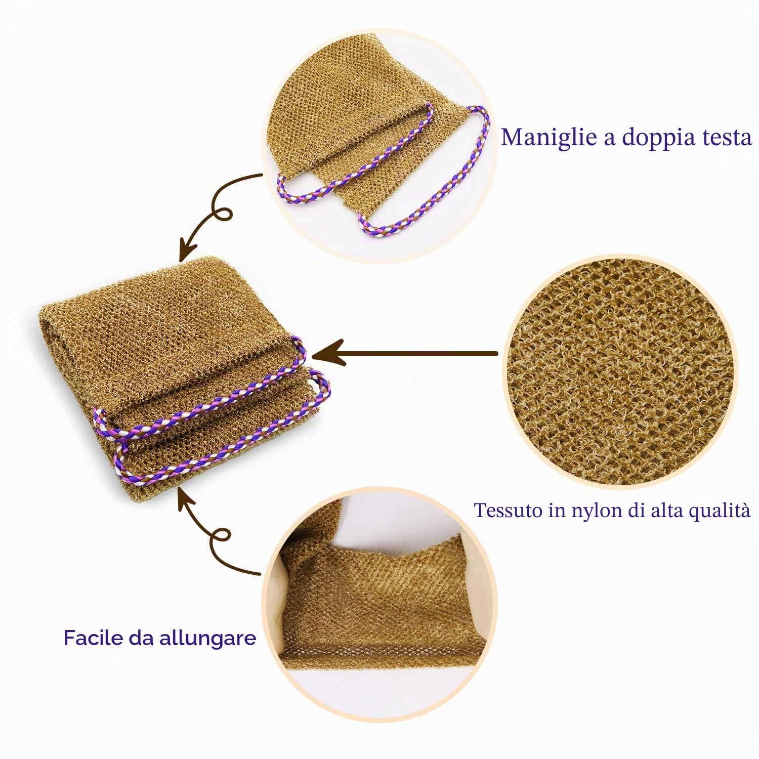 Pinkiou 3 spugne da doccia con gambo, rete di esfoliazione africana esfoliante rete esfoliante per il bagno, per la schiena, morbide e resistenti tute in nylon per il bagno quotidiano