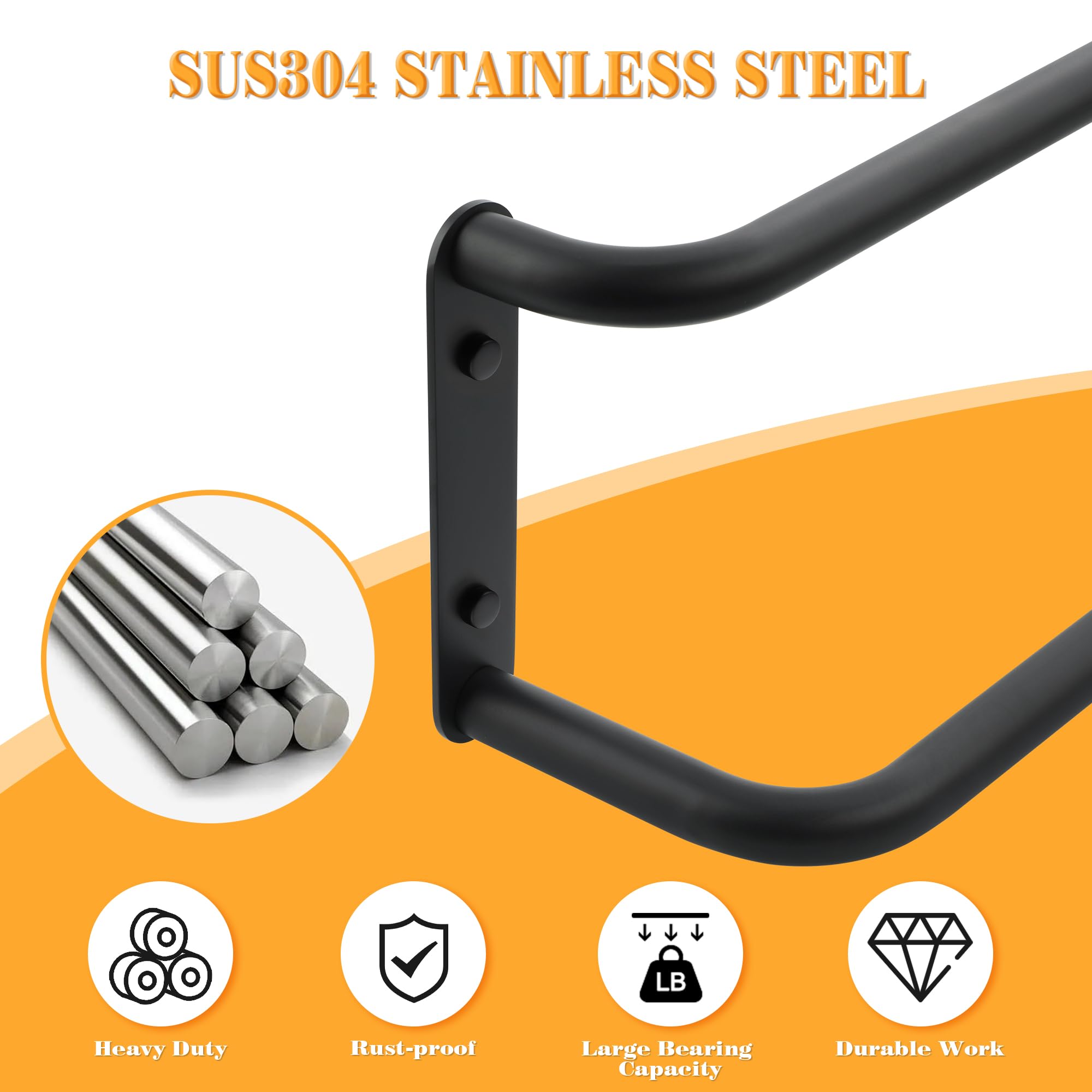 Mooche Towel Rail Black Wall Mounted, Bathroom Towel Holder Double Towel Holders, SUS304 Stainless Steel Towel Bar - Image 2