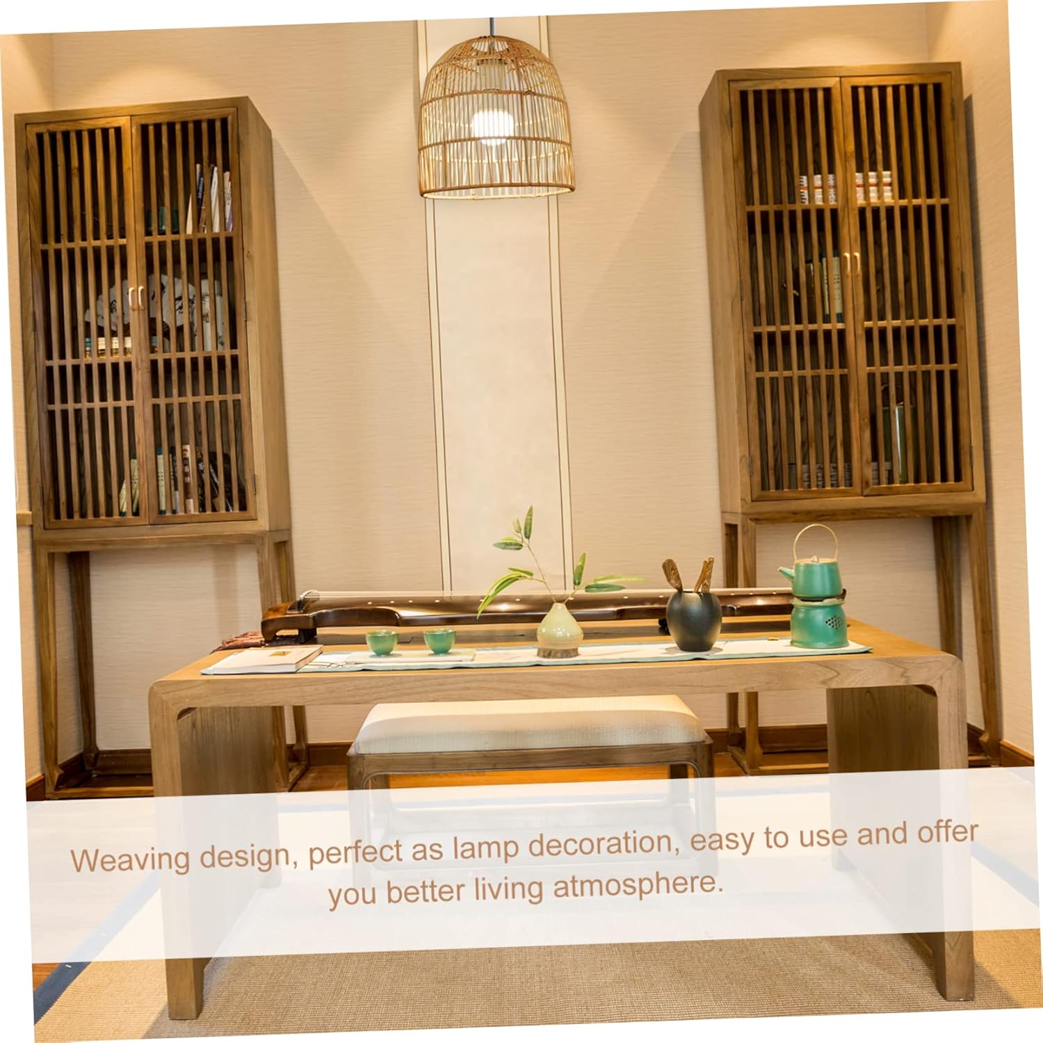 Mipcase Ceiling Pendant Light Lampshade Rattan Woven Lamp Shade Office Restaurant Lamp Cover Home Decor