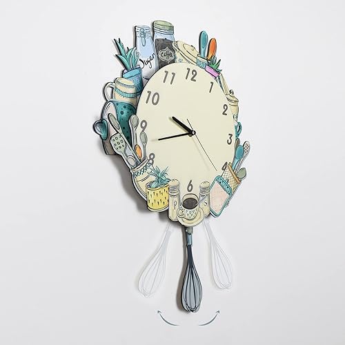 Miniatura 2 de Reloj de pared de péndulo de cocina, con temática de utensilios de cocina