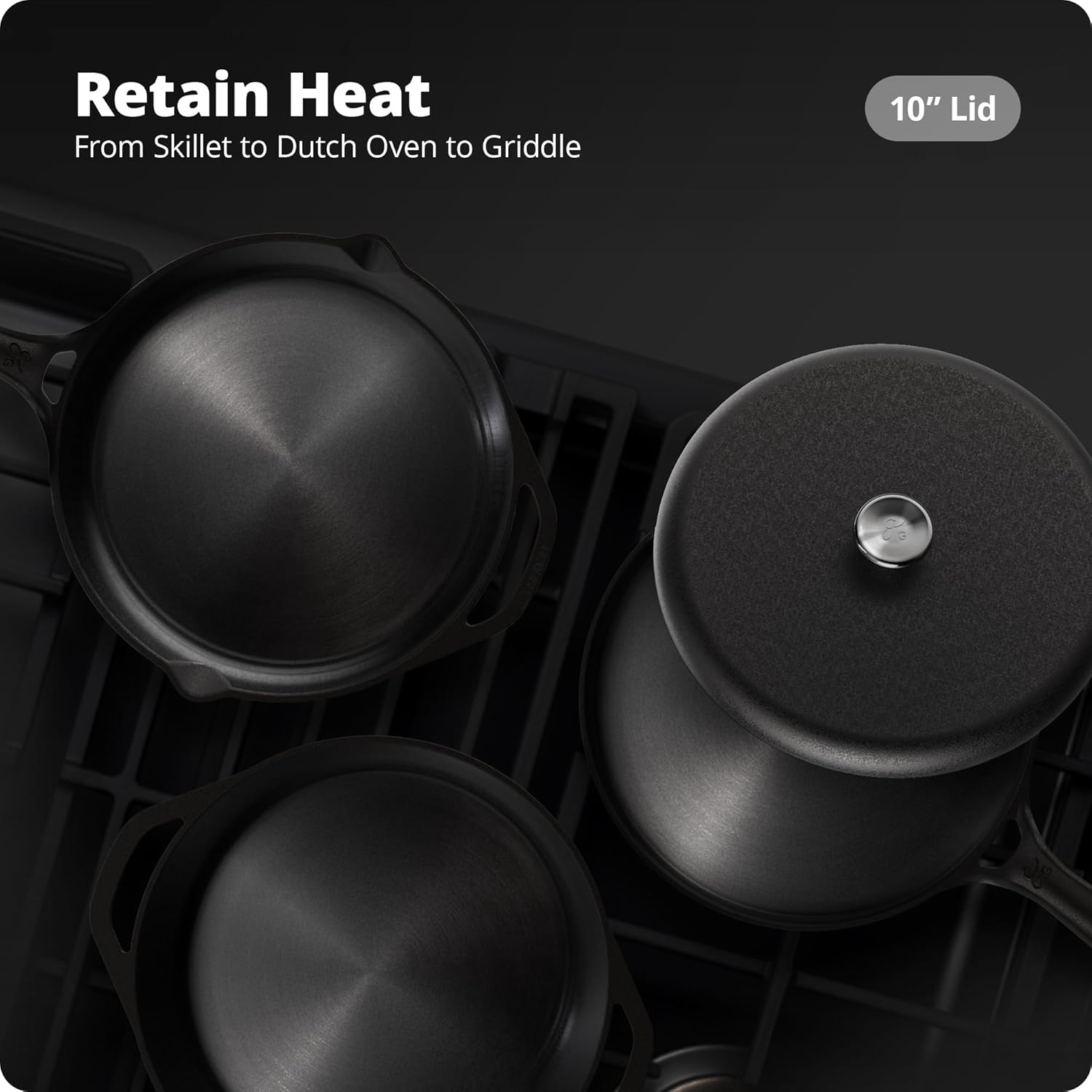 Greater Goods Cast Iron Lid - Pre-Seasoned Lid for a gG 10-inch Cast Iron Skillet, Griddle, and Dutch Oven, Designed in St. Louis