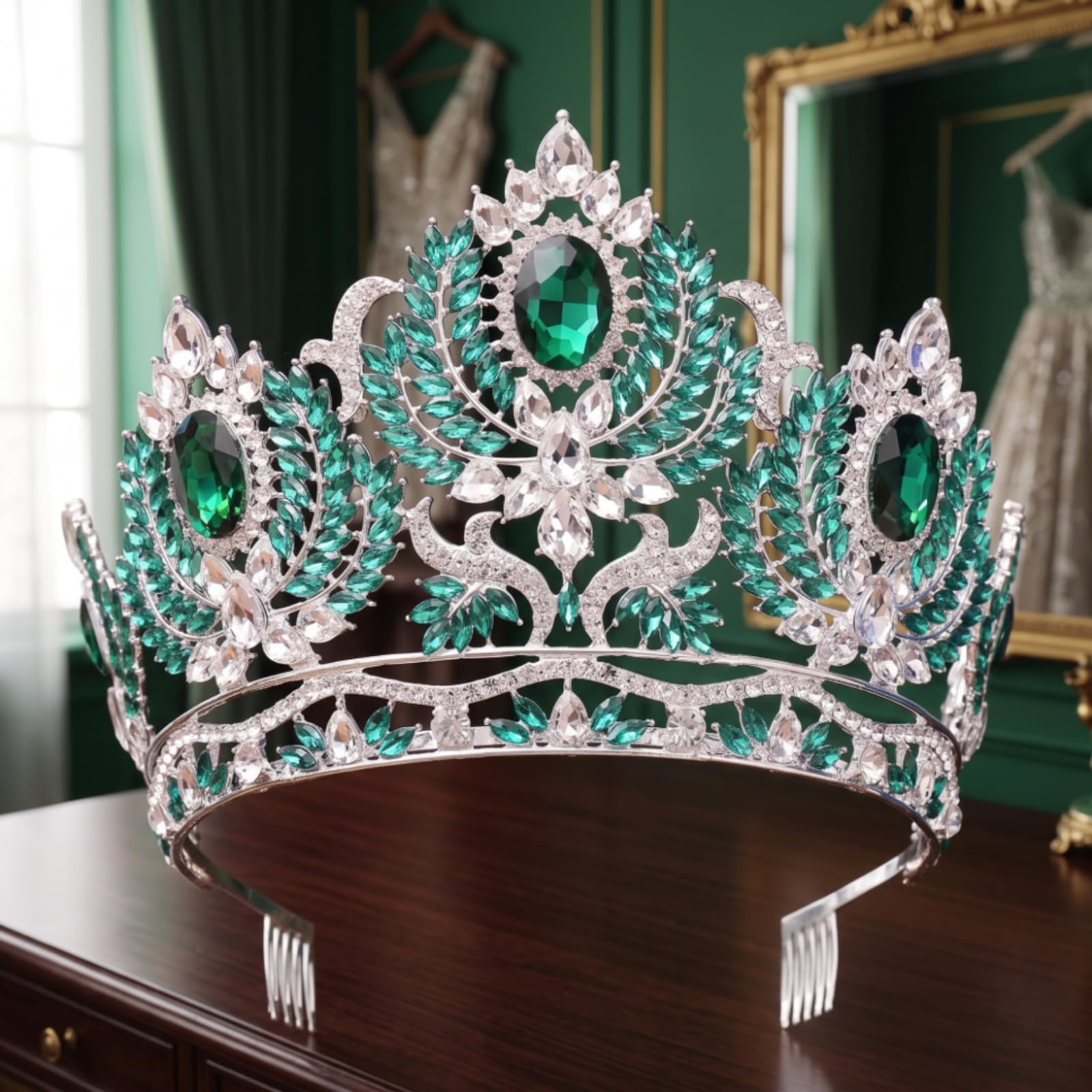 Corona Novia Dorada Corona Ornamental Ornamental con Peinetas para Novias, Quinceañeras, Style to 3