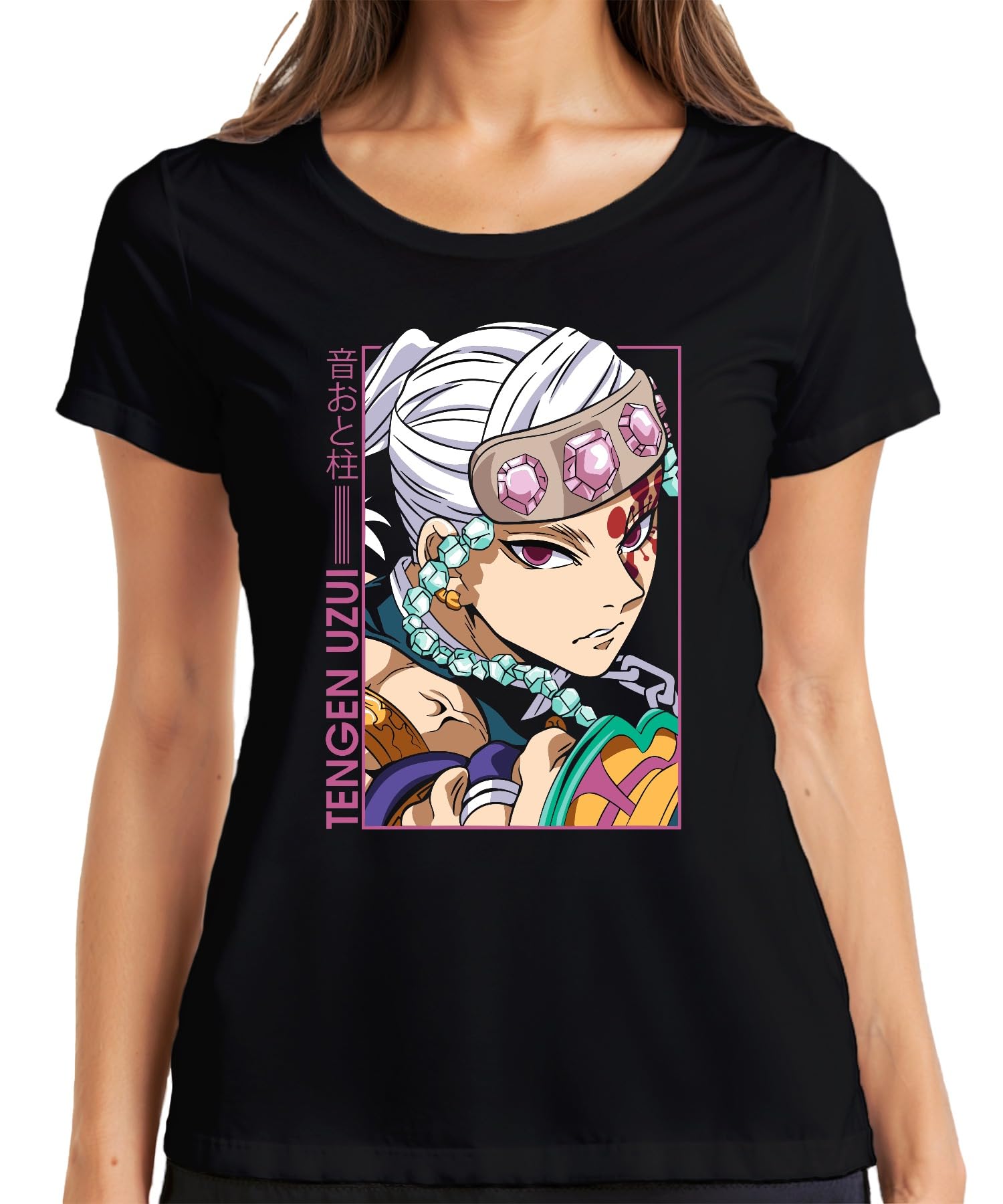 Tengen Uzui Kimetsu no Yaiba Sound Hashira Jewels Headband Glam Women's T-Shirt, black, M