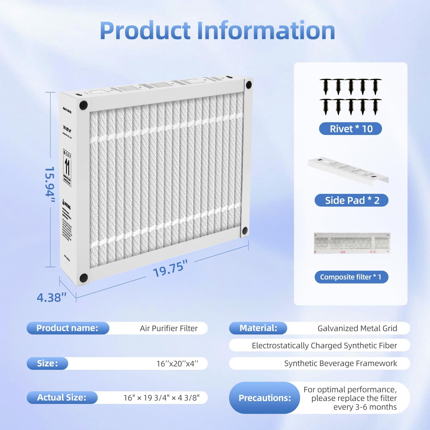 16x20x4 MERV 11 Air Filter Replacement Compatible with Honeywell FC100A1003 image 4