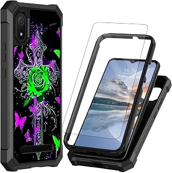 for Cloud Stratus C8 Phone Case with 1 * Screen Protector, Dual Layer Hybrid Full-Body Shockproof Drop Protection Durable Case with Four Corners for Cloud Mobile Stratus C8, Green Rose Cross