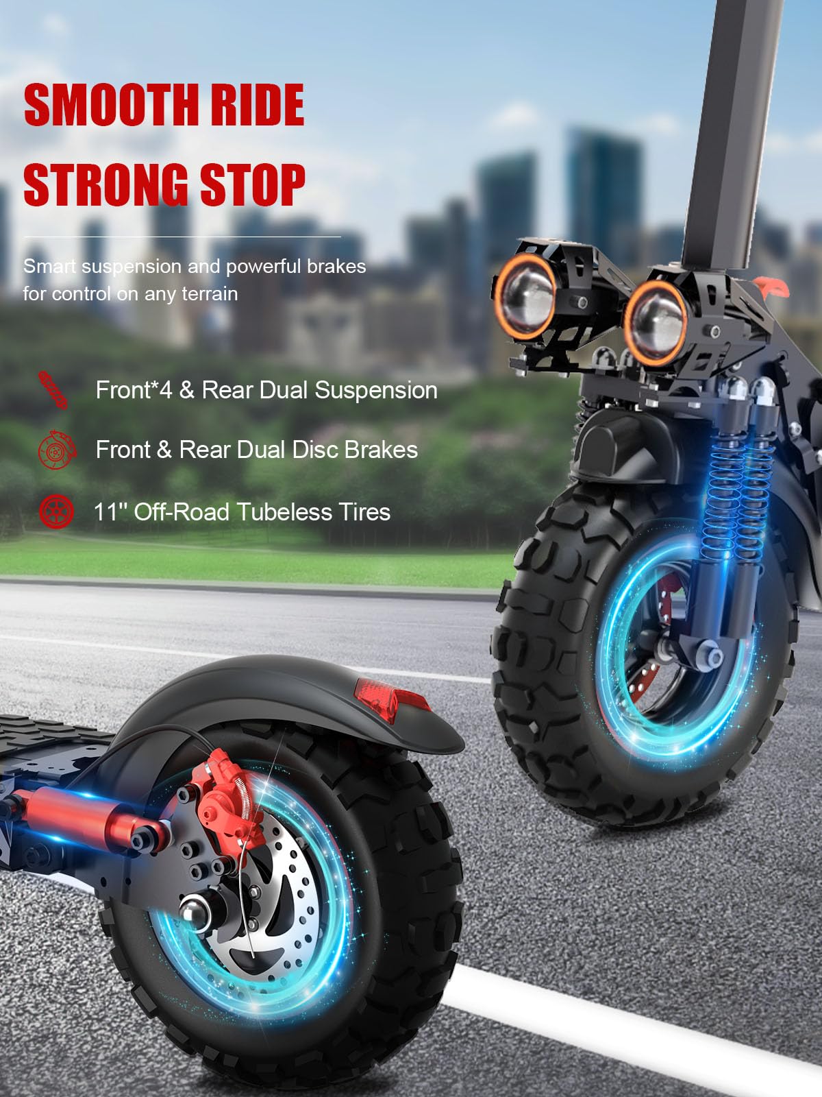 1200W Patinete Electrico Adultos Plegable E-Scooter - 45-55km Autonomía, 11" Neumáticos Todo Terreno Patinetes Eléctricos Todoterreno, IPX5,Doble Frenos & Suspensión, 3 Modos Velocidad, Carga 150 kg
