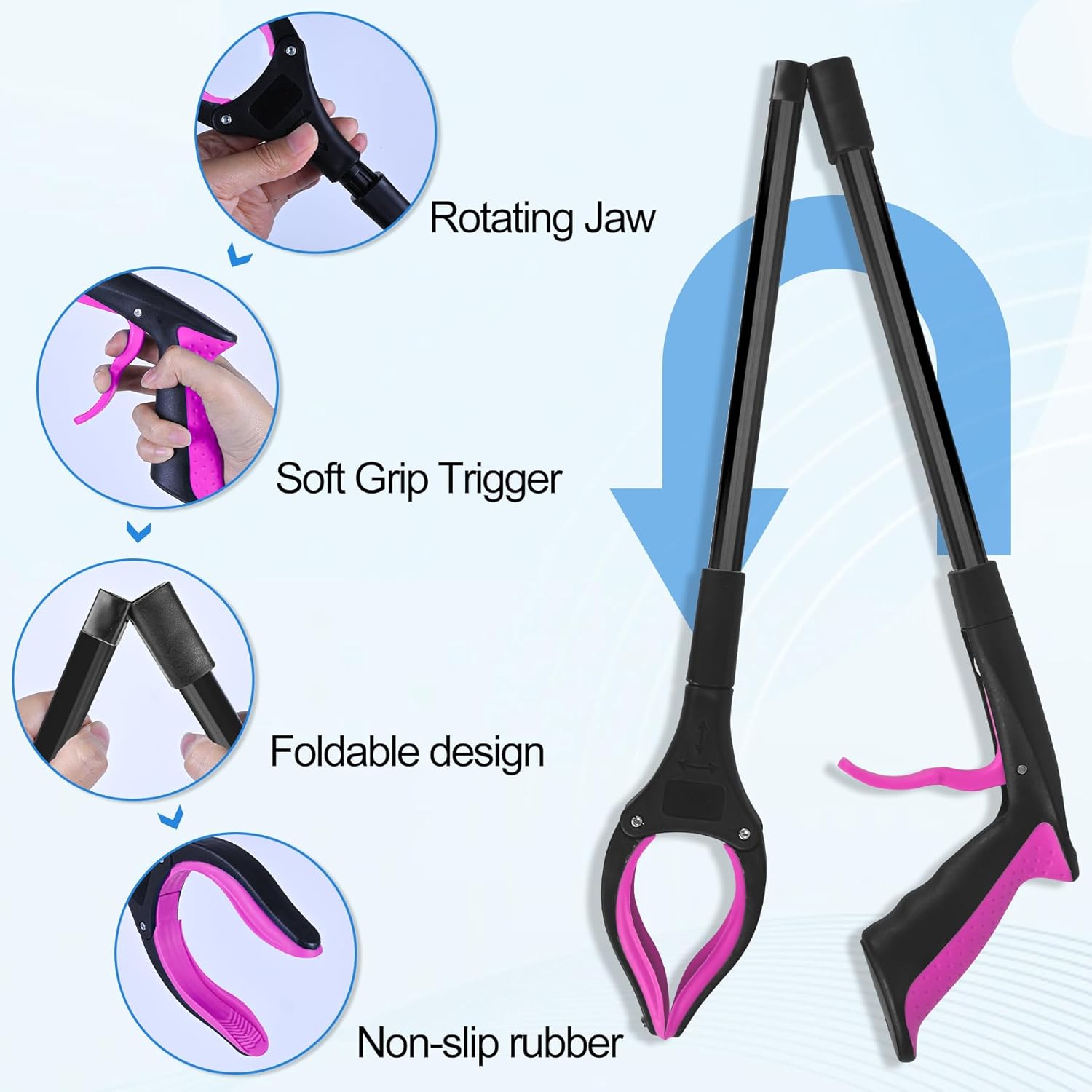 6 Pack 32 Inch Commercial Trash Grabber for Elderly Assist, Heavy Duty Lightweight Reacher with Ergonomic Handle & Non-Slip Grip, Multi-Use Outdoor Home Garden Cleanup Mobility Aid Tool