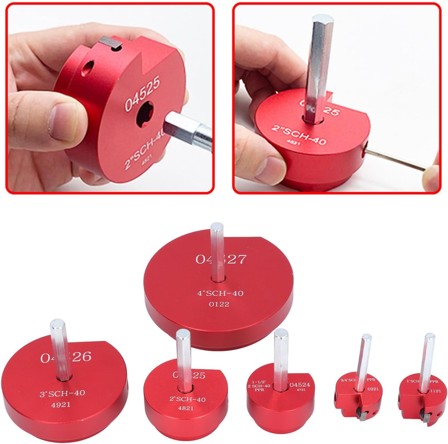 6 Piece PVC Pipe Reamer Set, Aluminum Fitting Socket Saver, 3/4 to 4 Inch Sizes, Compatible With 1/2 Inch Drill Bits
