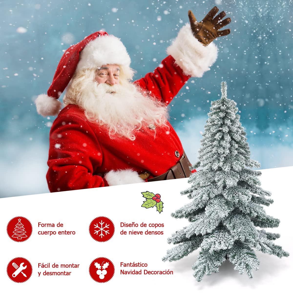 GOPLUS Árbol de Navidad Artificial Nevado (Nevado, 180 cm) | Decoración navideña con 657 ramas de PVC ignífugo, soporte de hierro y montaje rápido, plegable