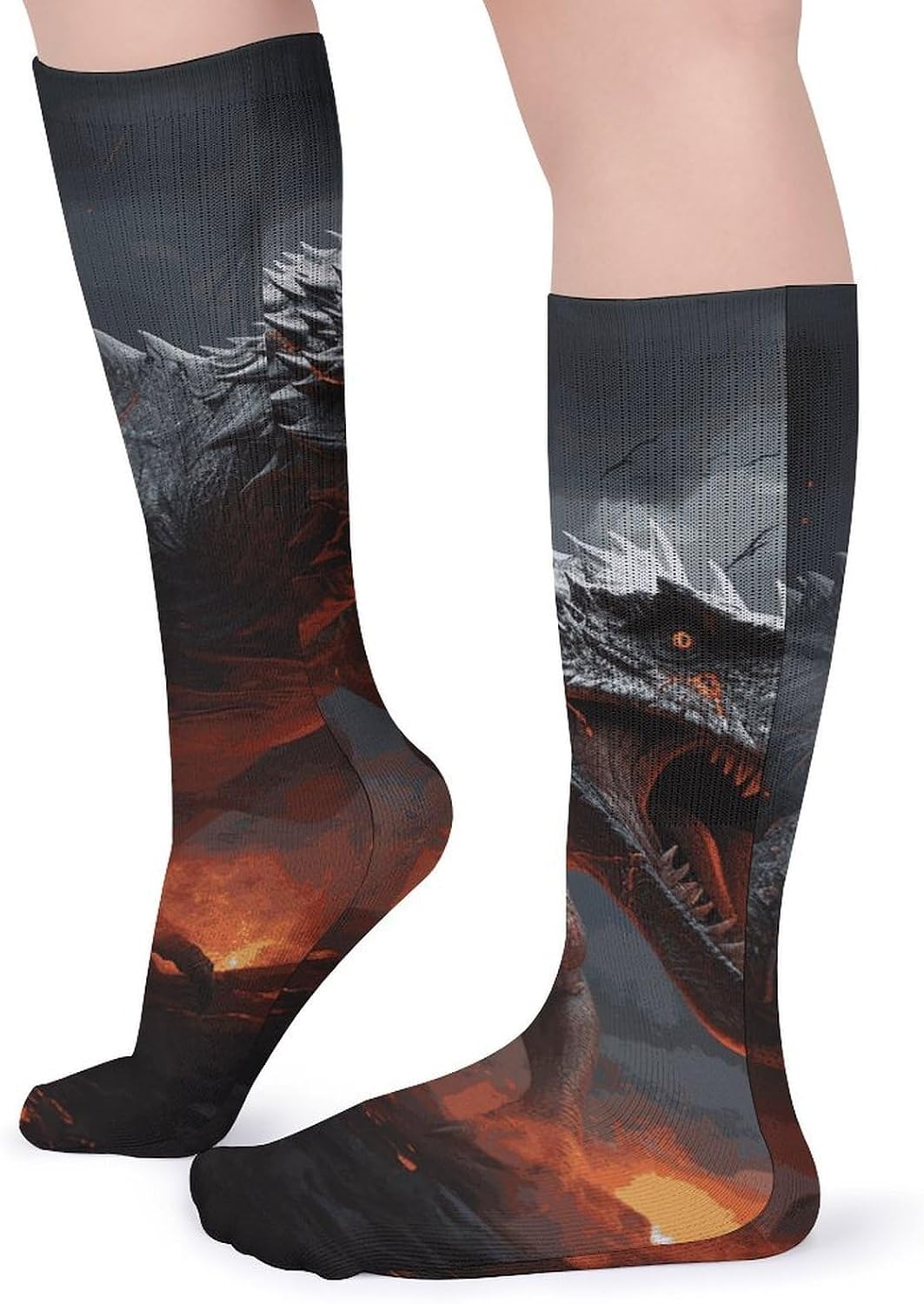 5-Pack Knee High Socks, 15.7 Inch Breathable Casual Socks Red Magma Flying Dragons Stockings for Men Women