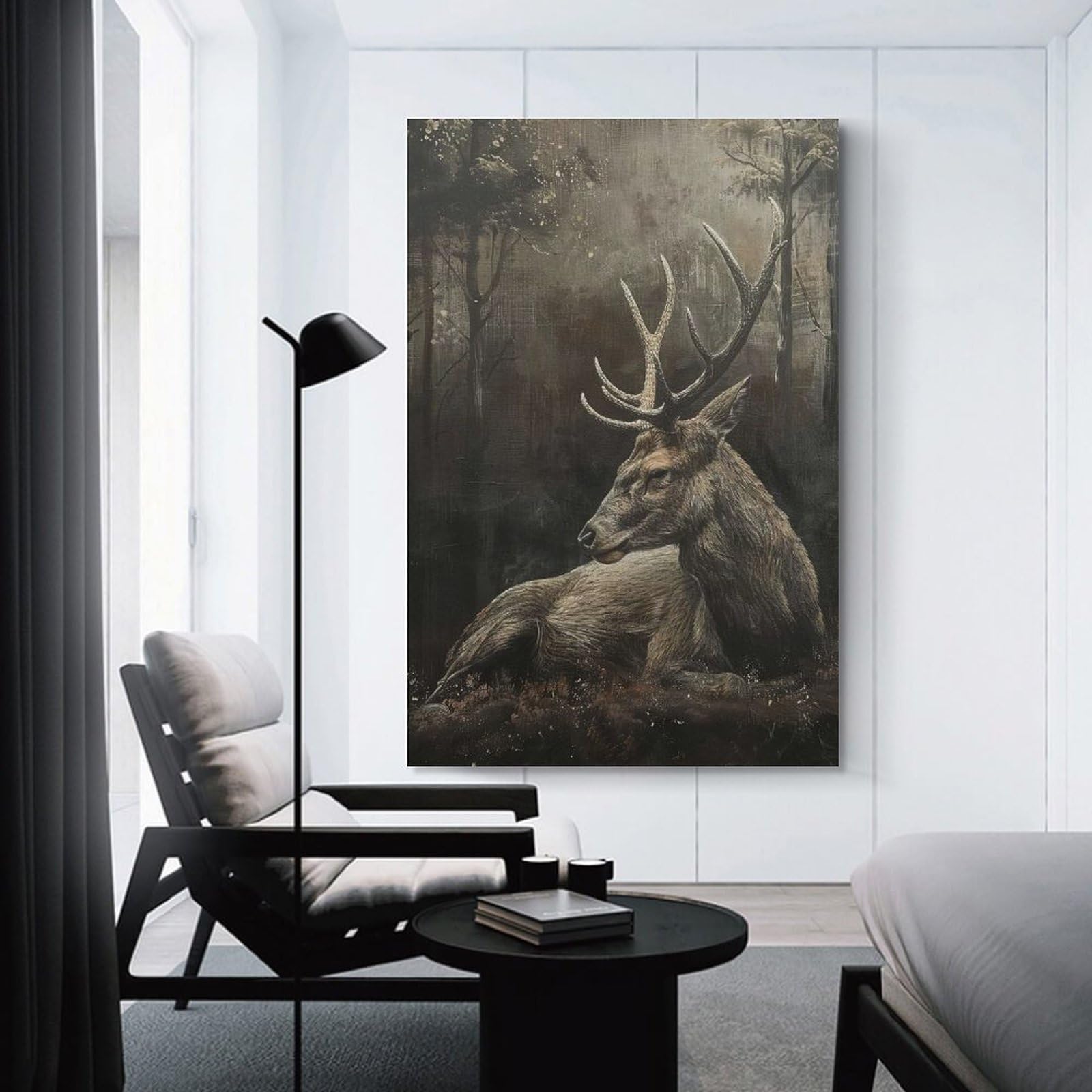 Junmoney Stag in Mystical Forest Home Decor Wall Art, 24x36inch(60x90cm), for Apartment Walls, Studios Or Work Areas, Stylish Wall Art for Fresh Spaces