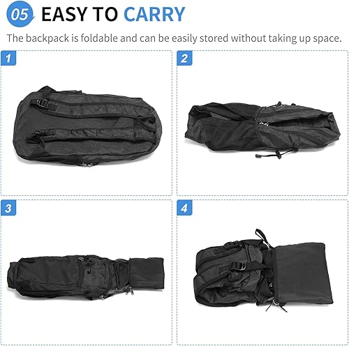 Miniatura 6 de Mochila de senderismo plegable, mochila de campamento, resistente al agua, poliéster ligero para hombres y mujeres, viajes al aire libre