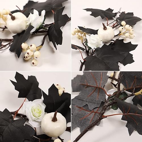 Miniatura 5 de Hojas de arce artificiales, ramas, tallos de otoño para jarrones, púas negras para jarrón, tallo de calabaza de otoño, bayas para decoración de