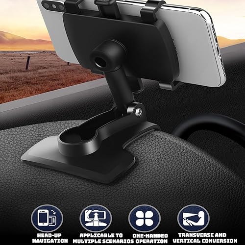 Miniatura 4 de Paquete de 2 soportes para teléfono para salpicadero de automóvil, clip ajustable giratorio de 360 con base de silicona antideslizante, soporte