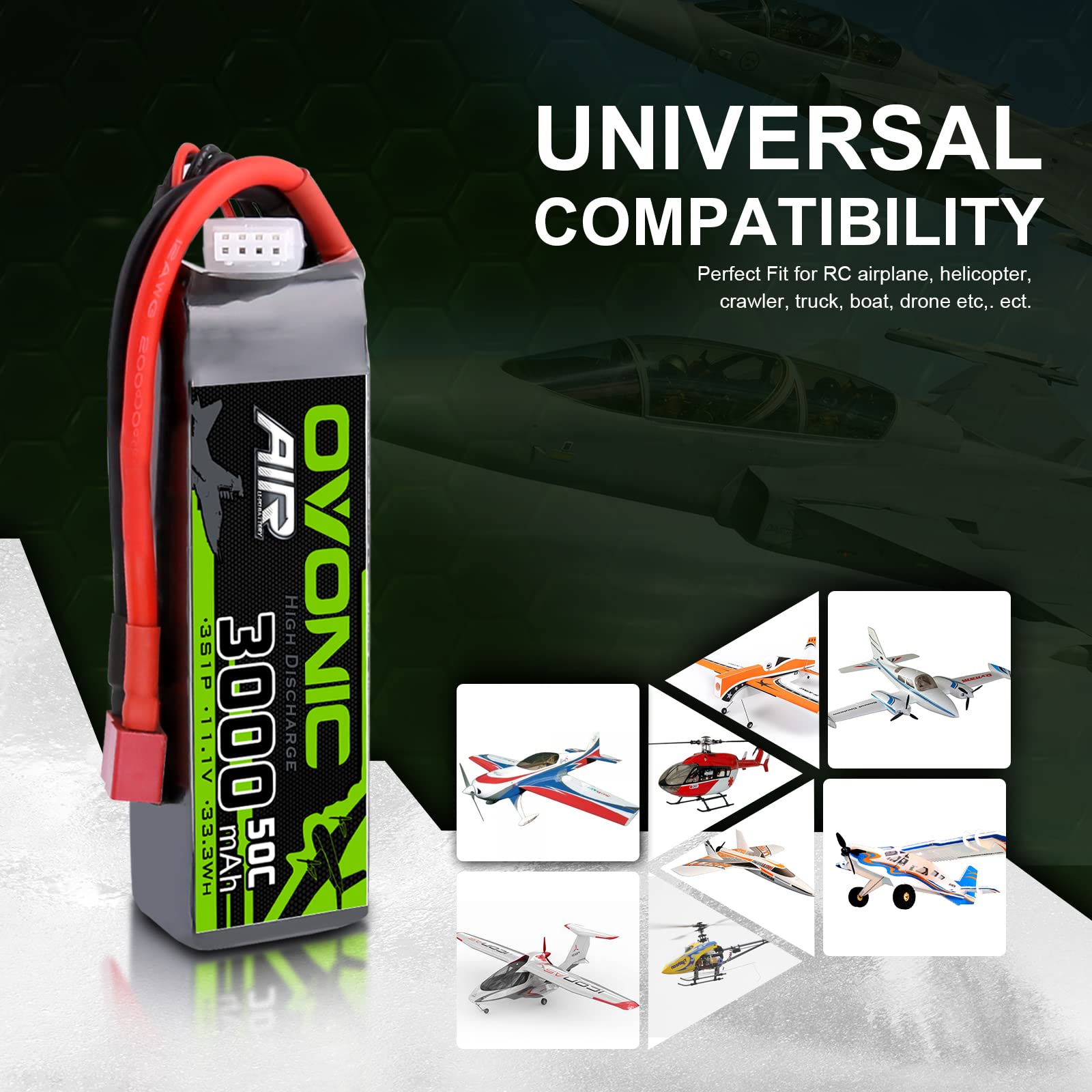 OVONIC 3s Batteria Lipo 3000mAh 50C 11.1V Lipo con Connettore a T stile Dean per RC Aereo Elicottero Auto Camion Truggy RC Hobby Fai da te (2 confezioni)