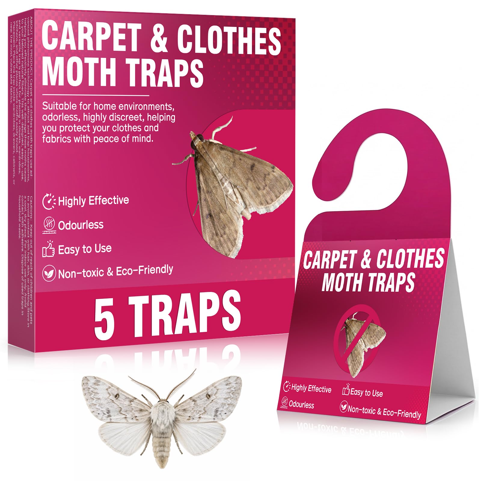 Nozerix Pheromone Moth Traps, Clothes Moth Traps – Sticky Moths Catchers, Long-Lasting Up to 3 Months, for Wardrobes, Drawers, carpets & Fabric Storage, Safe for Homes with Pets & Children (5 Pack)