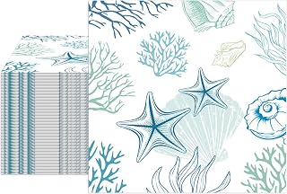 40pcs Seashell Paper Napkins Disposable 6.5x6.5 Inches, Starfish Theme Party Napkin Decoration Summer Ocean Sea Guest Napkins for Holiday Party Kitchen Bathroom