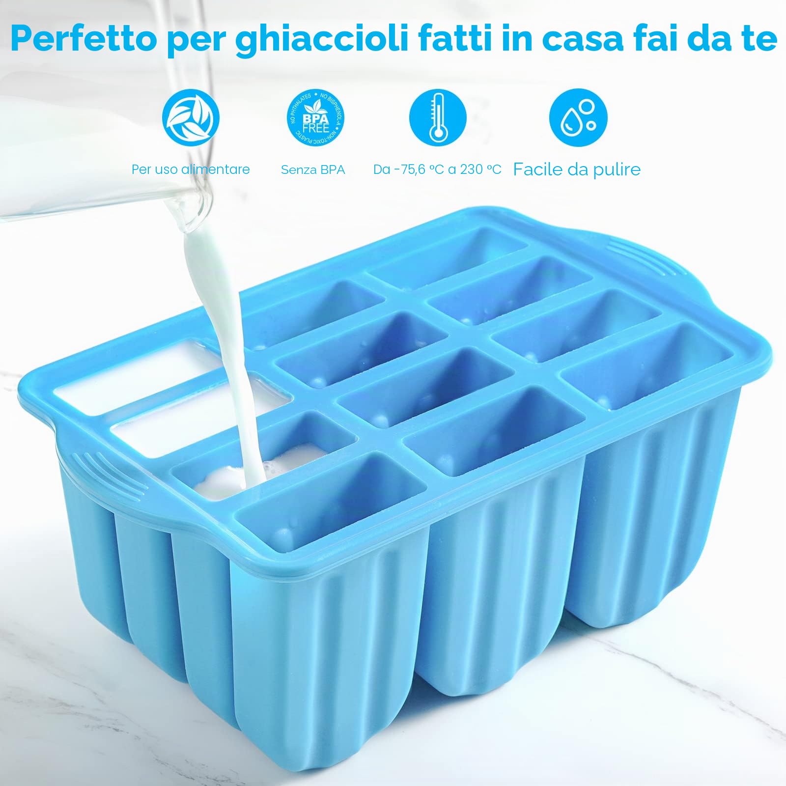 Sinnsally Stampi Ghiaccioli, Silicone Stampi per Gelato senza BPA,Stampo di gelato,Stampi Gelato Stecco,Stampi per Ghiaccioli in Silicone,Formine Ghiaccioli Riutilizzabili,Ghiaccioli Stampo (Blu)