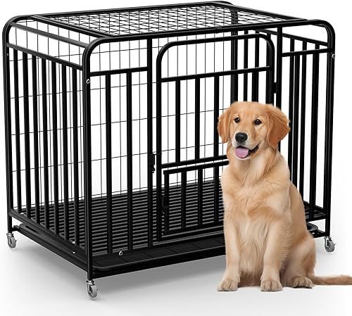 Perrera grande de 38 pulgadas con bandeja extraíble, ruedas con cerradura XL a prueba de escapes, jaulas indestructibles para perros grandes y