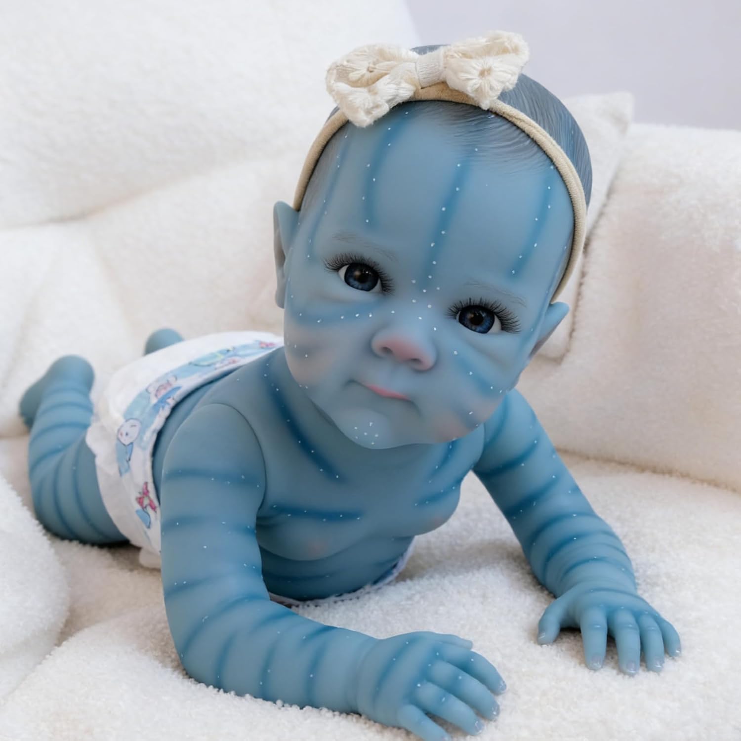 19 Inch Blue Avatar Baby Doll Can Glow in the Dark Full Silicone Realistic Reborn Bettie Baby Dolls with Blue Eyes Newborn Avatar Toys Anatomically Correct Babies That Look Real for Kids Ideal Gift