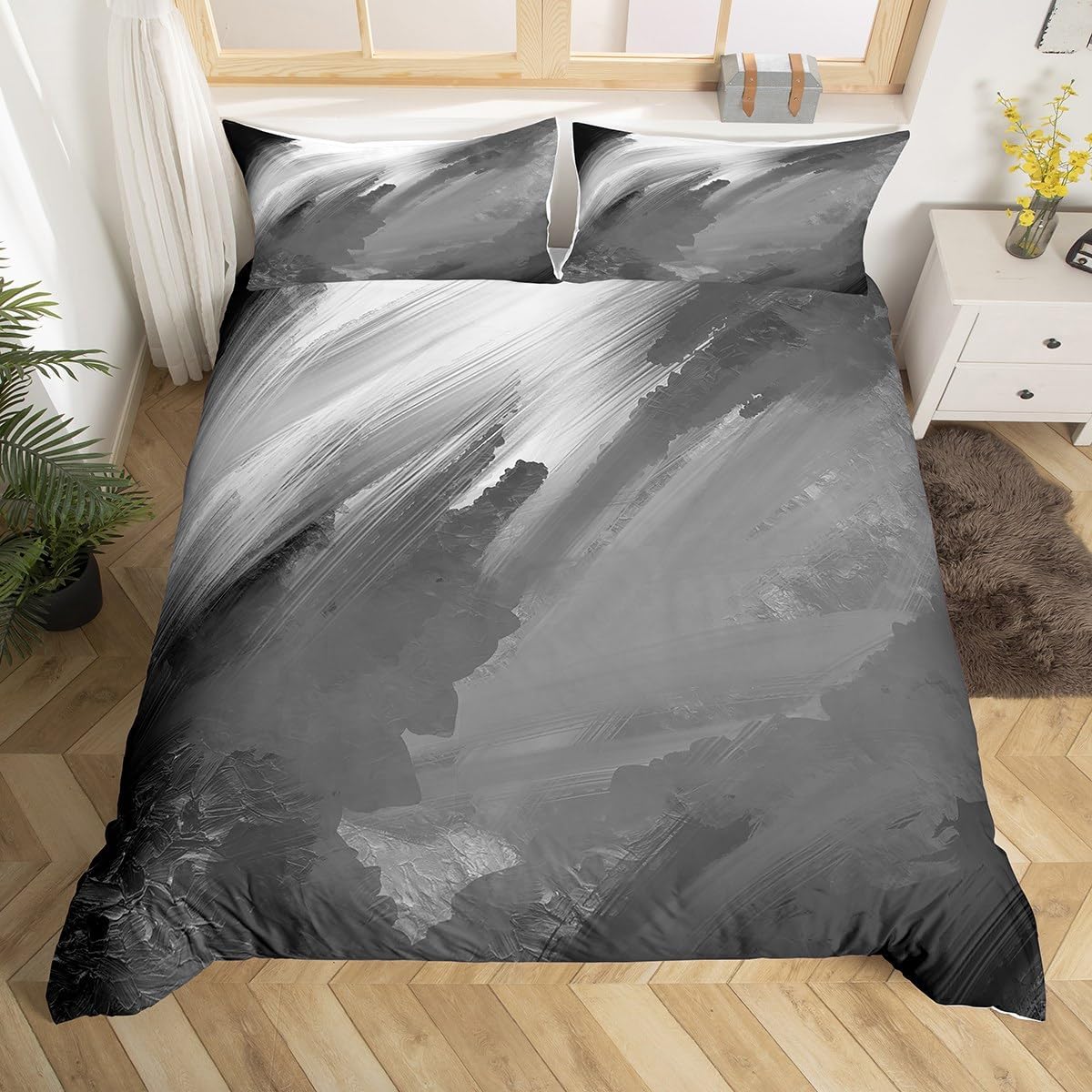 jejeloiu Grey Geometric Duvet Cover Full Size Modern Abstract Art Bedding Set for Boys Girls Minimalist Comforter Cover Bedroom Decor 3Pcs with 2 Pillow Cases (No Comforter)