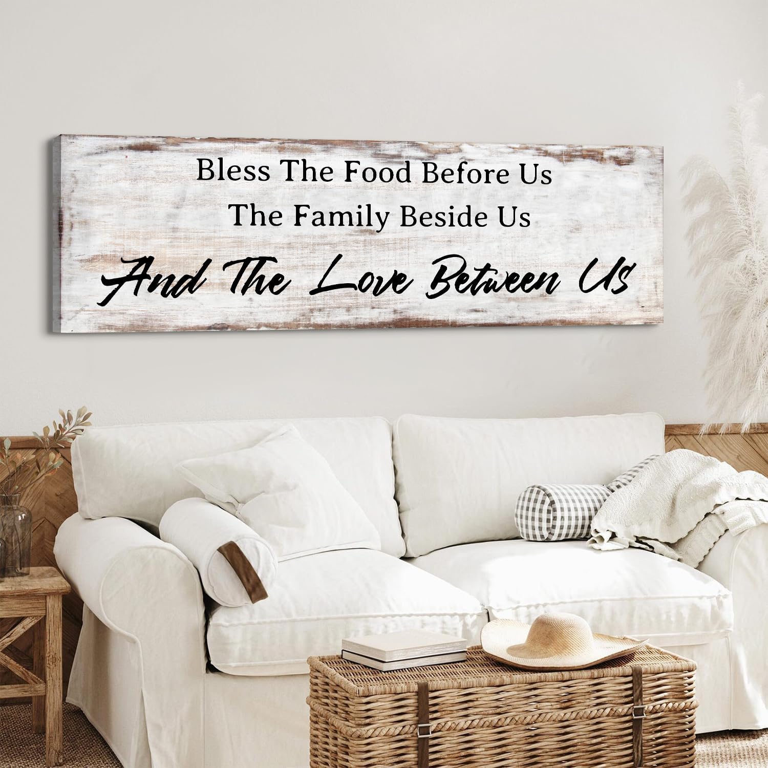 Large Bless the Food Before Us Wall Decor Dining Room Wall Art Christian Decor Kitchen Picture Rustic Family Signs Home Decor Vintage Bible Verse Quotes Painting Poster Artwork Decorations 14x48"