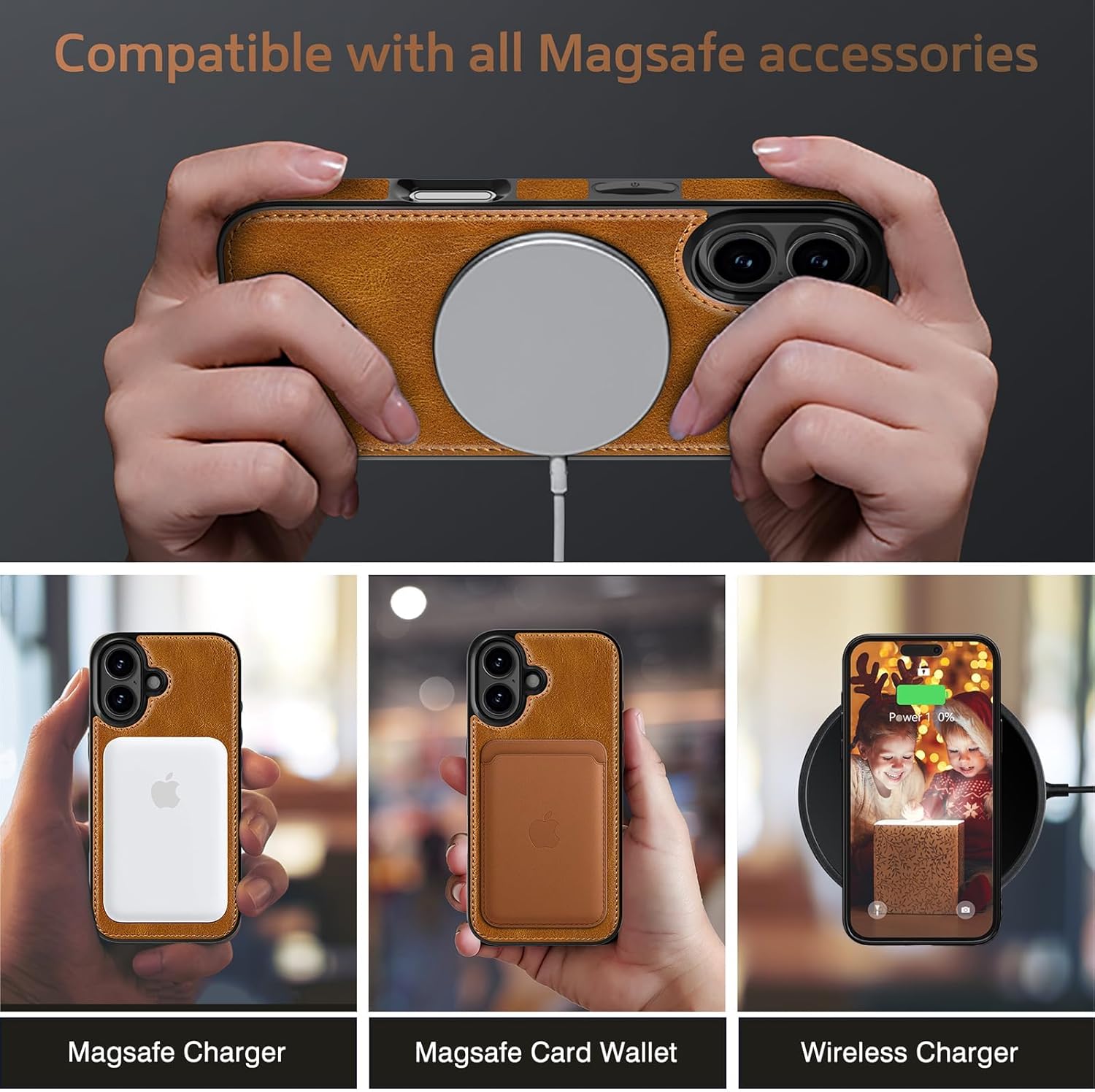 LOHASIC Magnetic Case for iPhone 16, 2024 New Luxury Premium Leather Compatible with MagSafe Shockproof Back Cover Soft Grip Protective Phone Cases 6.1", Saddle Brown - Image 3